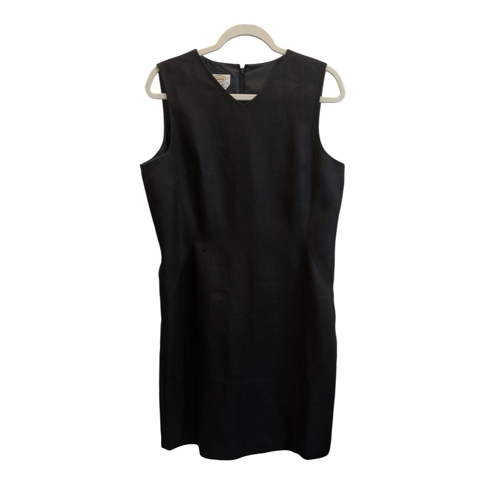 Talbots Petite Size 14 100% Irish Linen Black Fully Lined Dress 39" Midi Length